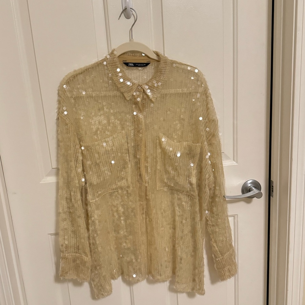ZARA Sequin Blouse Size LARGE